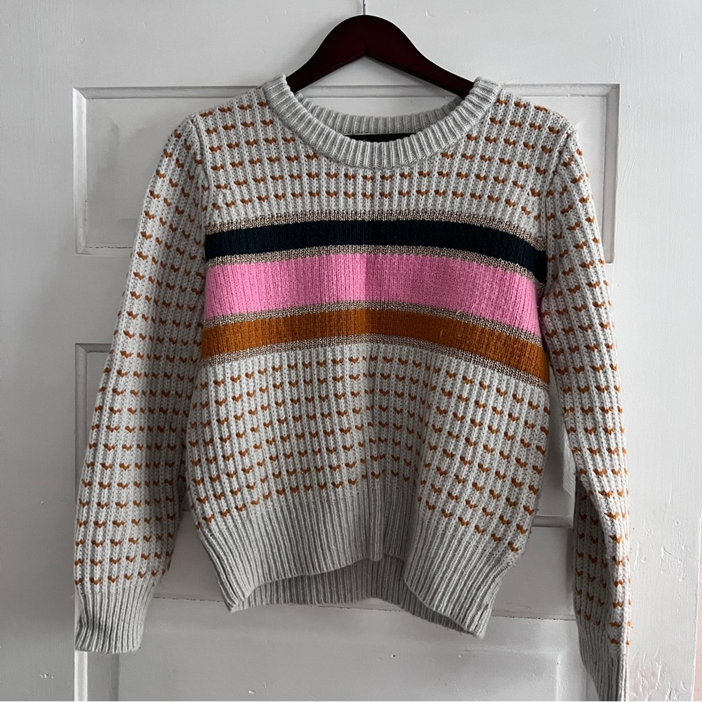 Madewell Pink Striped Pullover Barfield Cropped Sweater